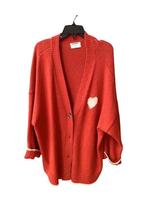 Sweater Cardigan By Old Navy In Red & White, Size: 1x