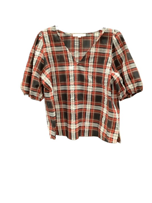 Top Short Sleeve By Loft In Plaid Pattern, Size: L