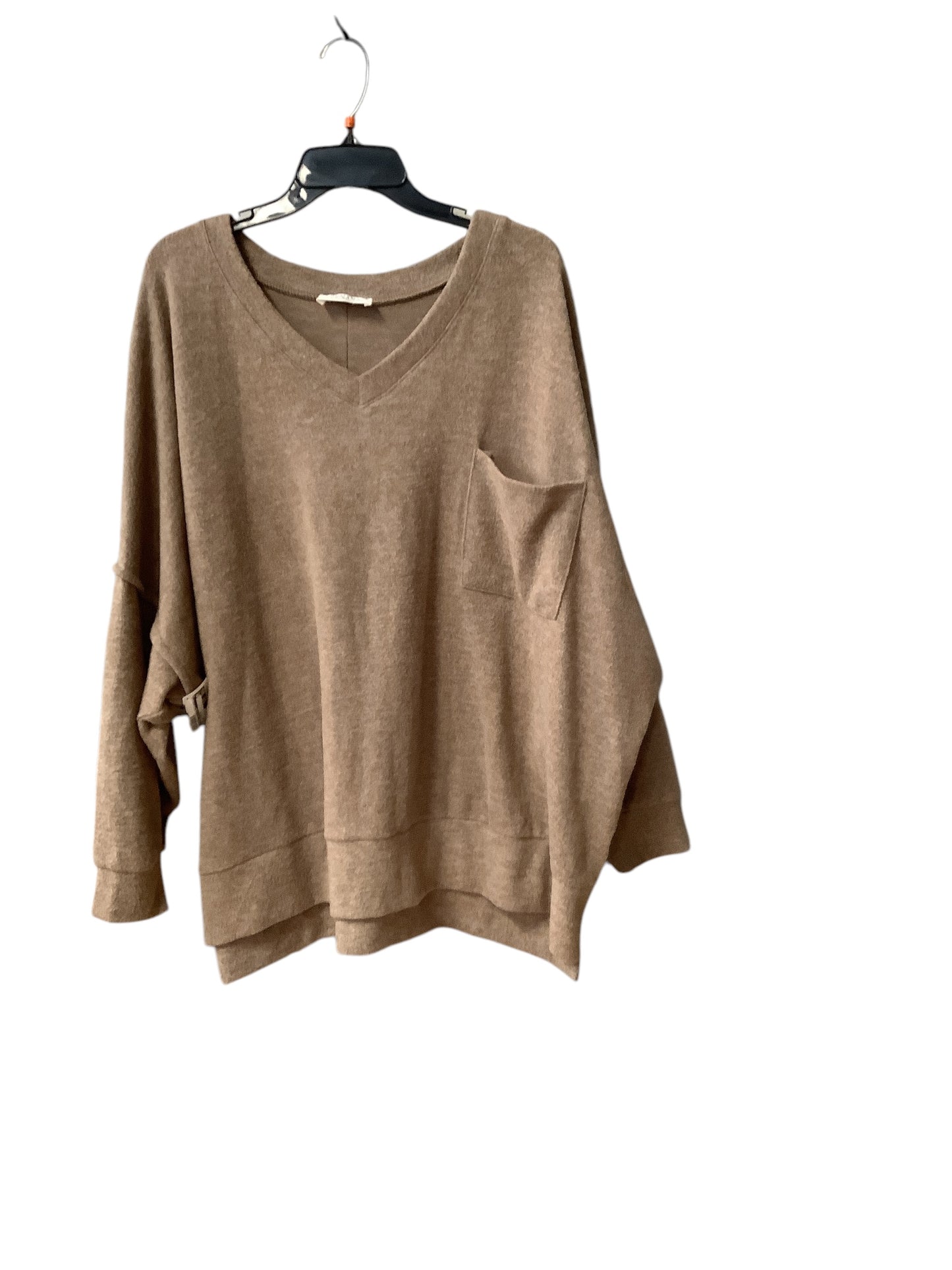 Top Long Sleeve Basic By Zenana Outfitters In Brown, Size: 2x