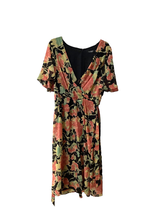 Floral Print Dress Casual Midi Lauren By Ralph Lauren, Size 14