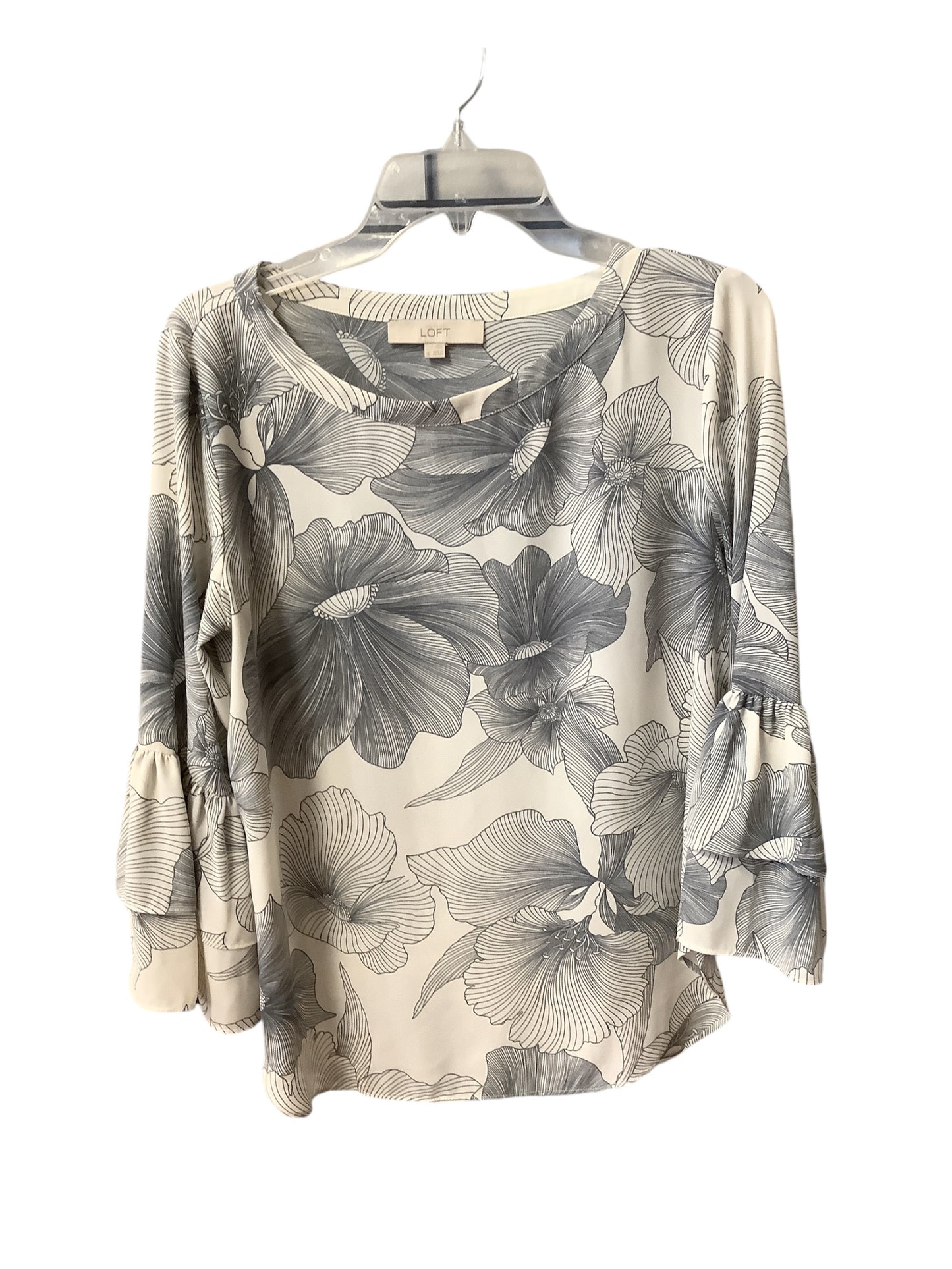 Top Long Sleeve By Loft In Grey & White, Size: S