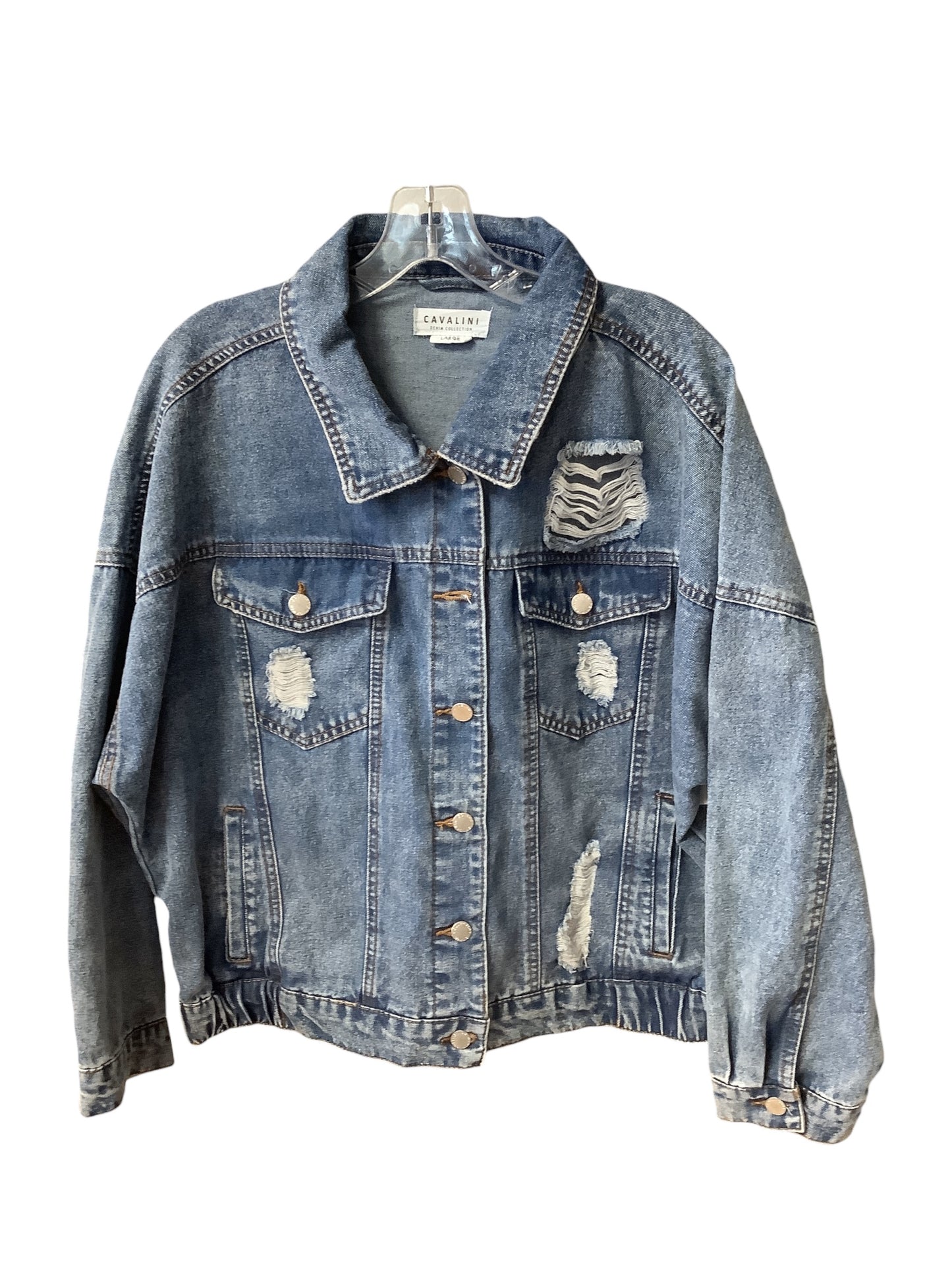 Jacket Denim By Clothes Mentor In Blue Denim, Size: L