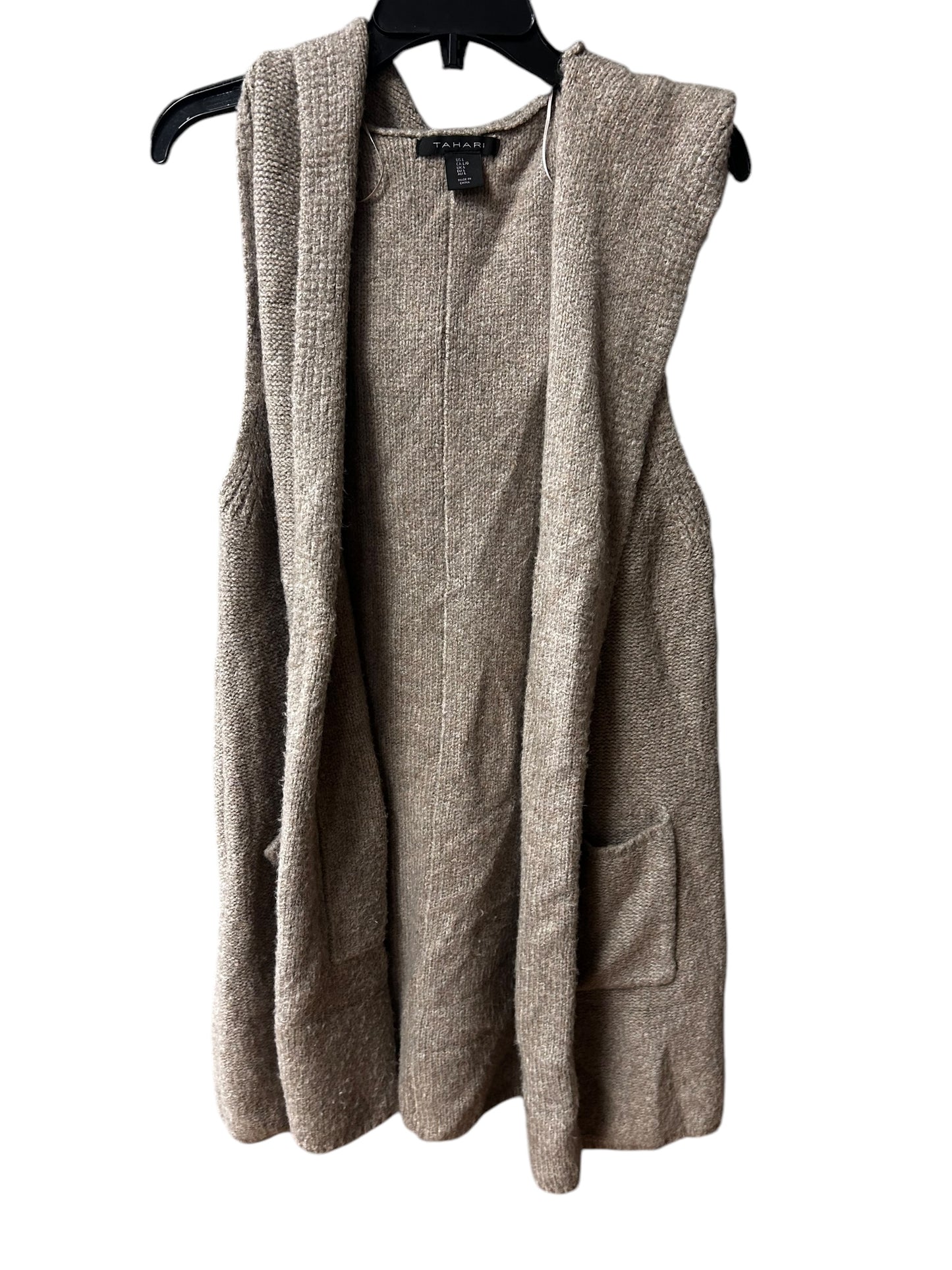 Vest Sweater By Tahari By Arthur Levine In Taupe, Size: L